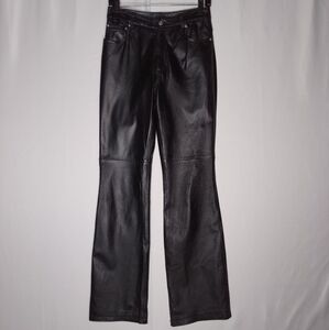 Newport News Black Leather Straight-Leg Pants
